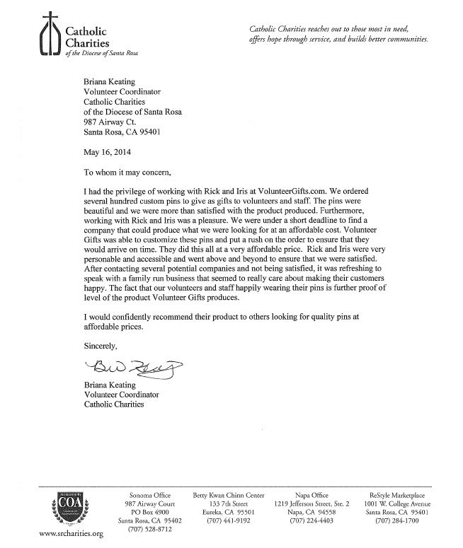 Reference Letter - Catholic Charities of the diocese of ...